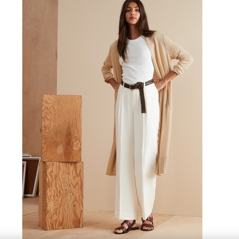 New Banana Republic Luxe Cotton Oatmeal Beige Open Front Knit Cardigan